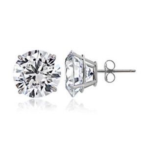 14k White Gold 1.50 Cttw CZ Round Stud Earring 6mm